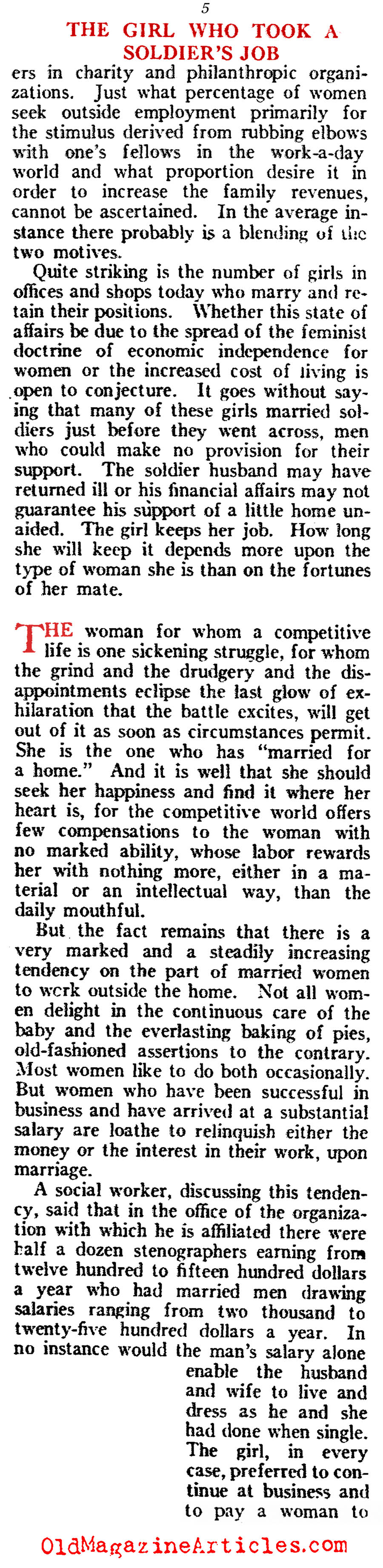 ''The Woman Who Took A Soldier's Job'' (American Legion Weekly, 1919)