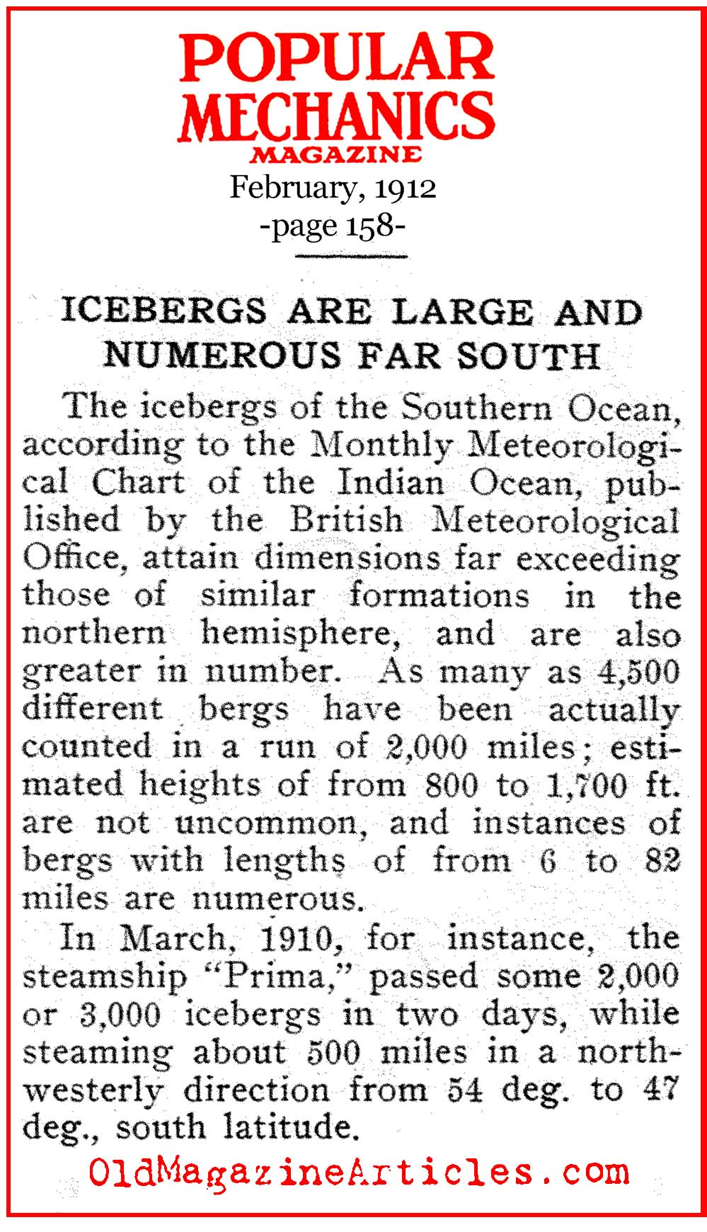 Iceberg Warnings as Early as January  (Popular Mechanics, 1912)