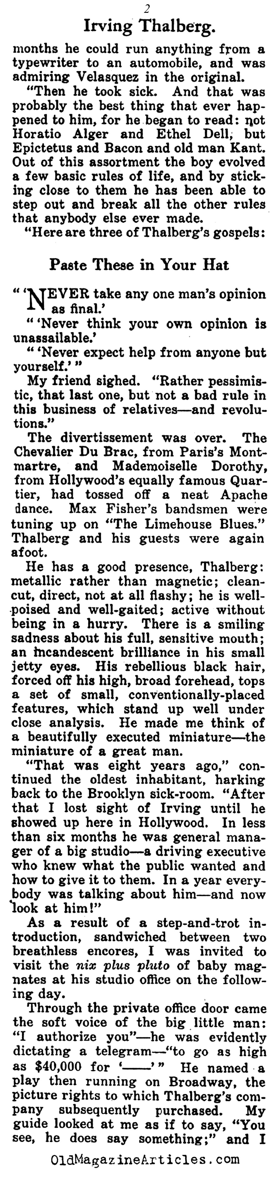 Irving Thalberg: Hollywood's Boy Wonder (Collier's Magazine, 1924)