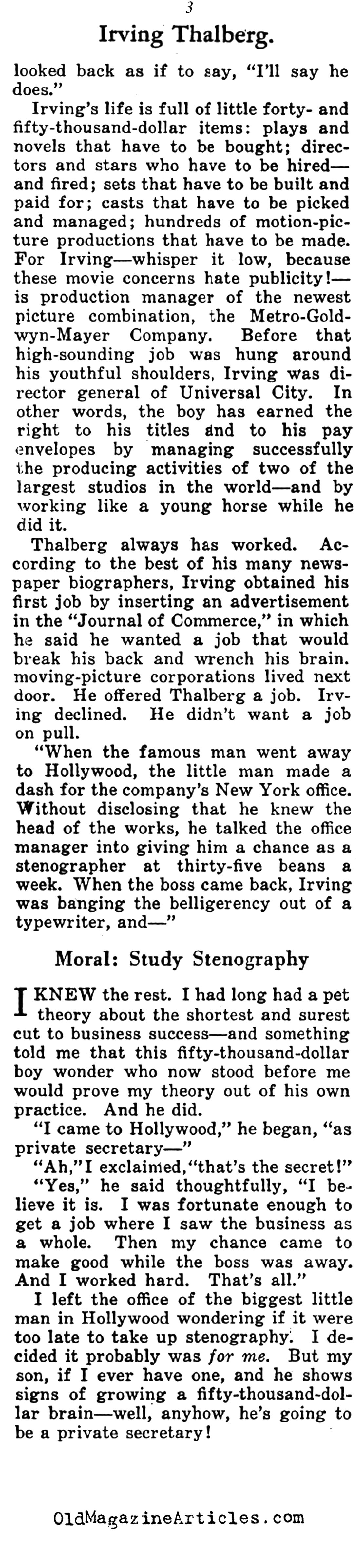 Irving Thalberg: Hollywood's Boy Wonder (Collier's Magazine, 1924)