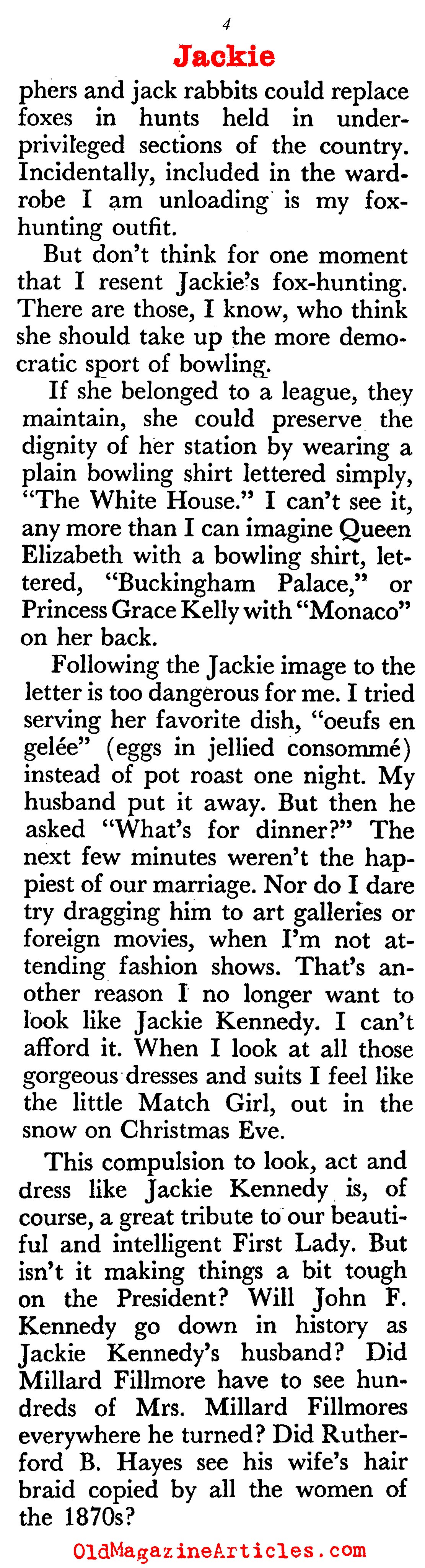 The Woman Who Didn't Want to Dress Like Jackie... (Coronet Magazine, 1961)