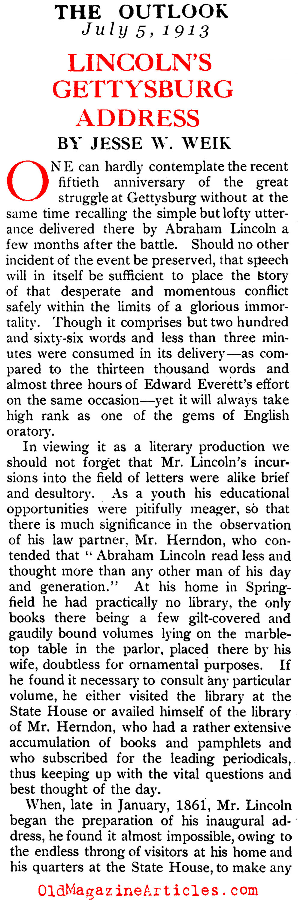 A Study of the Gettysburg Address   (The Outlook, 1913)