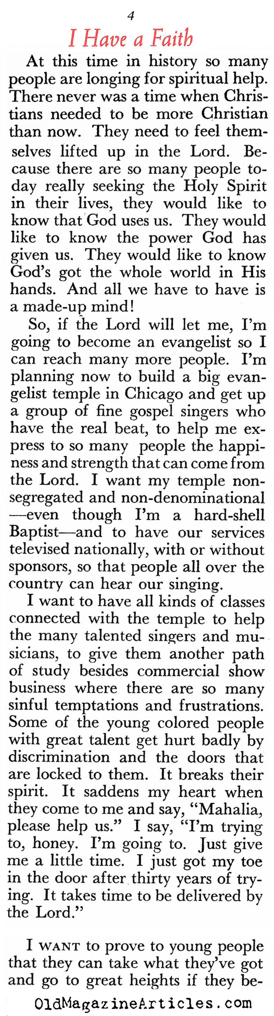 The Faith of Mahalia Jackson  (Pageant Magazine, 1964)