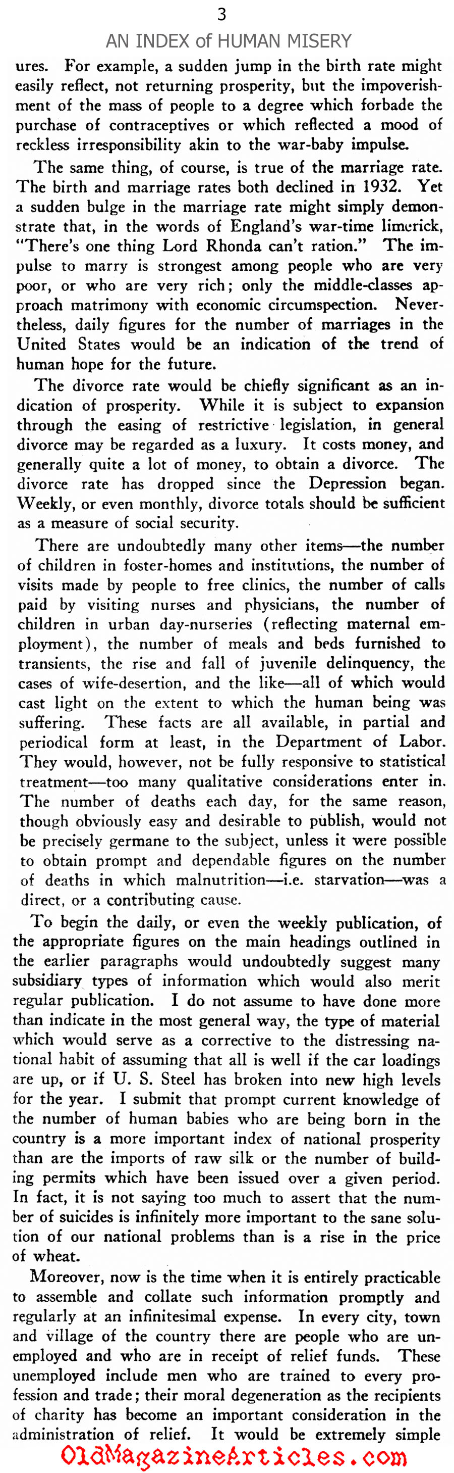 Establishing A Misery Index  (New Outlook Magazine, 1933)