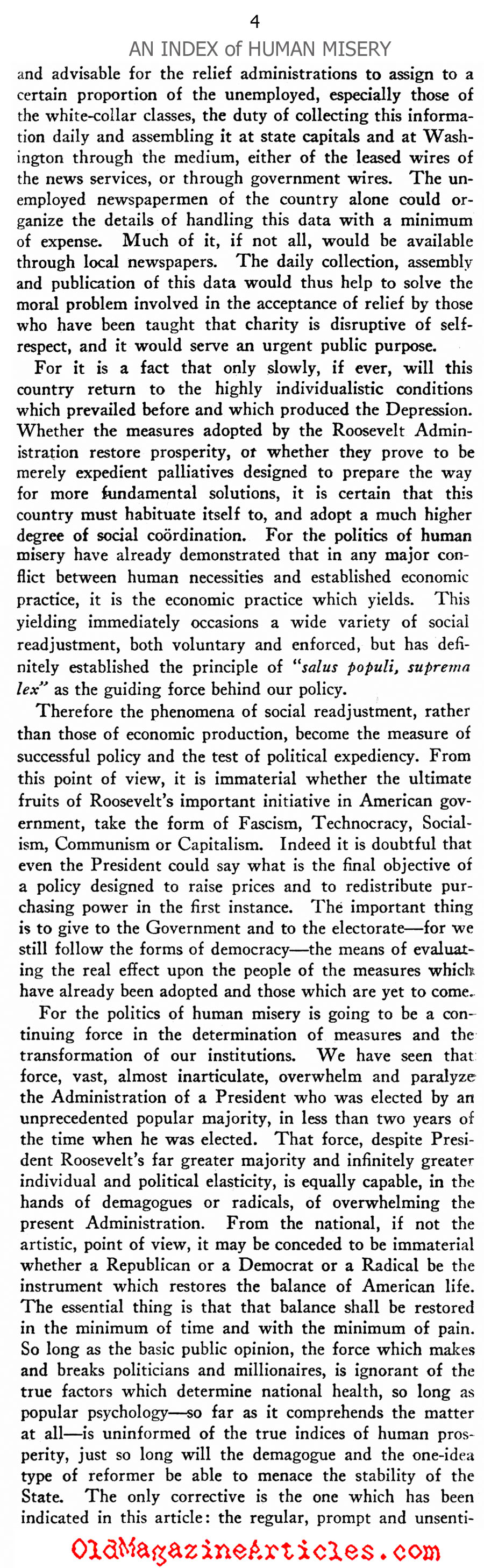 Establishing A Misery Index  (New Outlook Magazine, 1933)