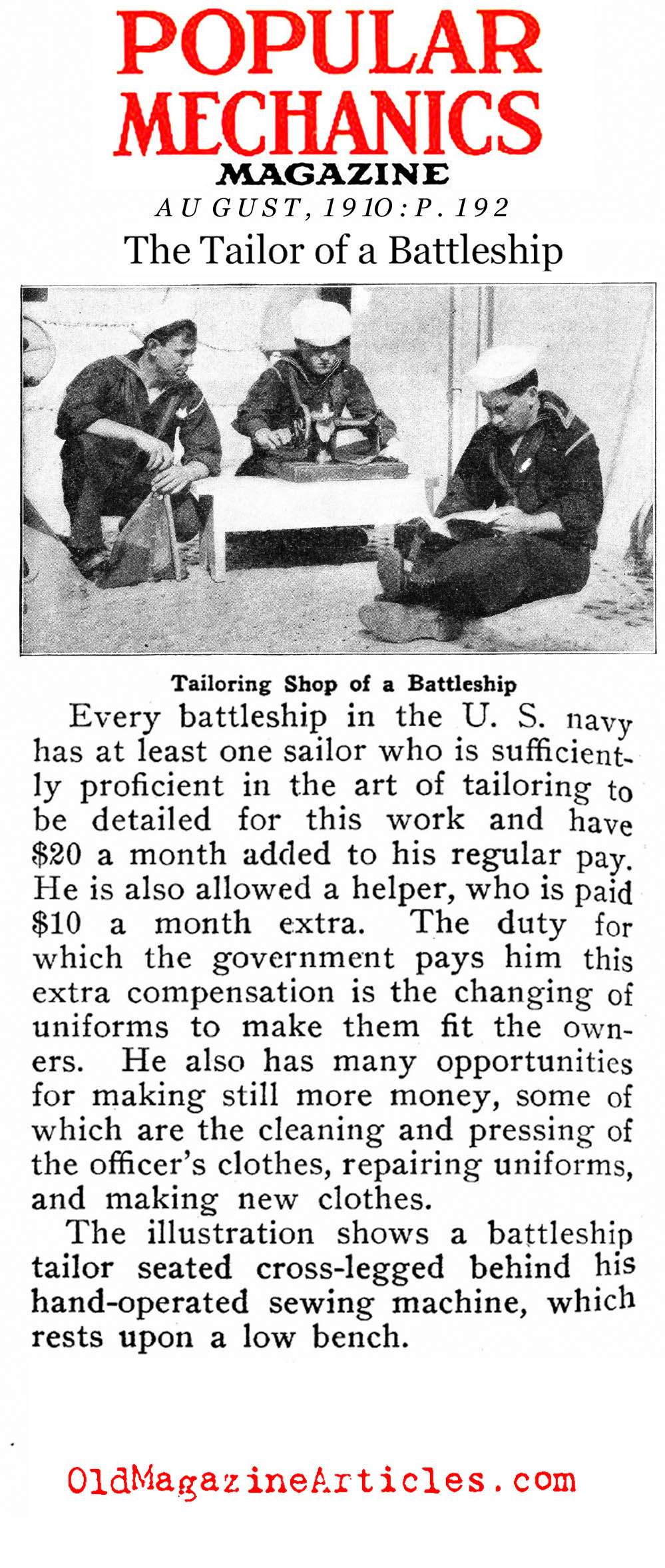 Tailoring at Sea  (Popular Mechanics, 1910)