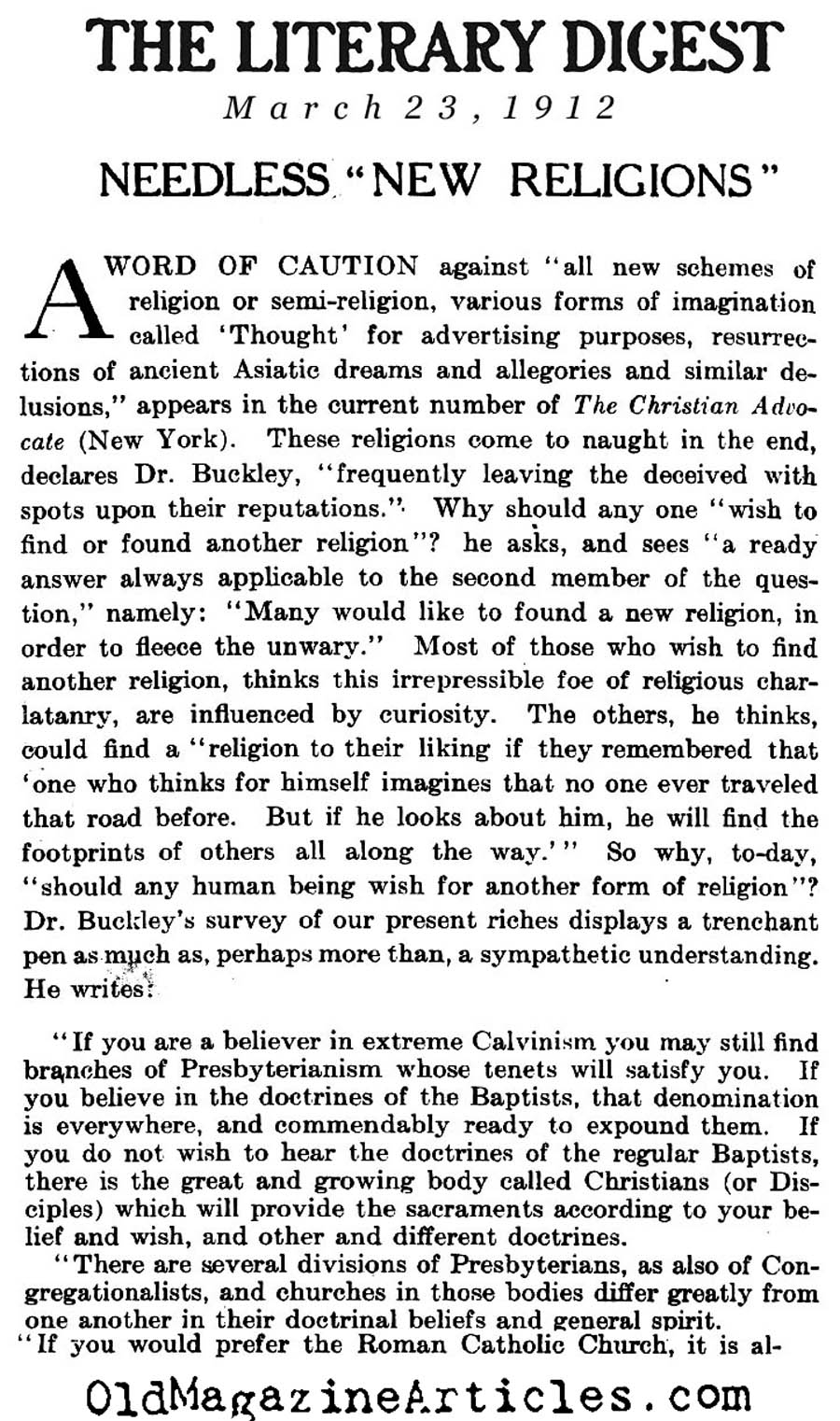 Needless New Religions   (The Literary Review, 1912)