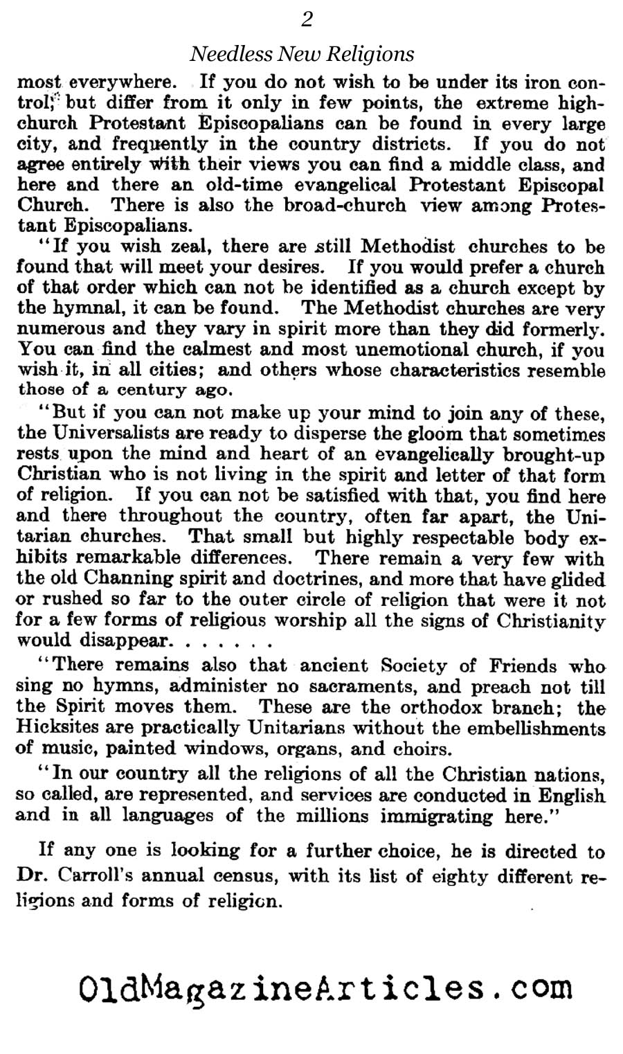 Needless New Religions   (The Literary Review, 1912)