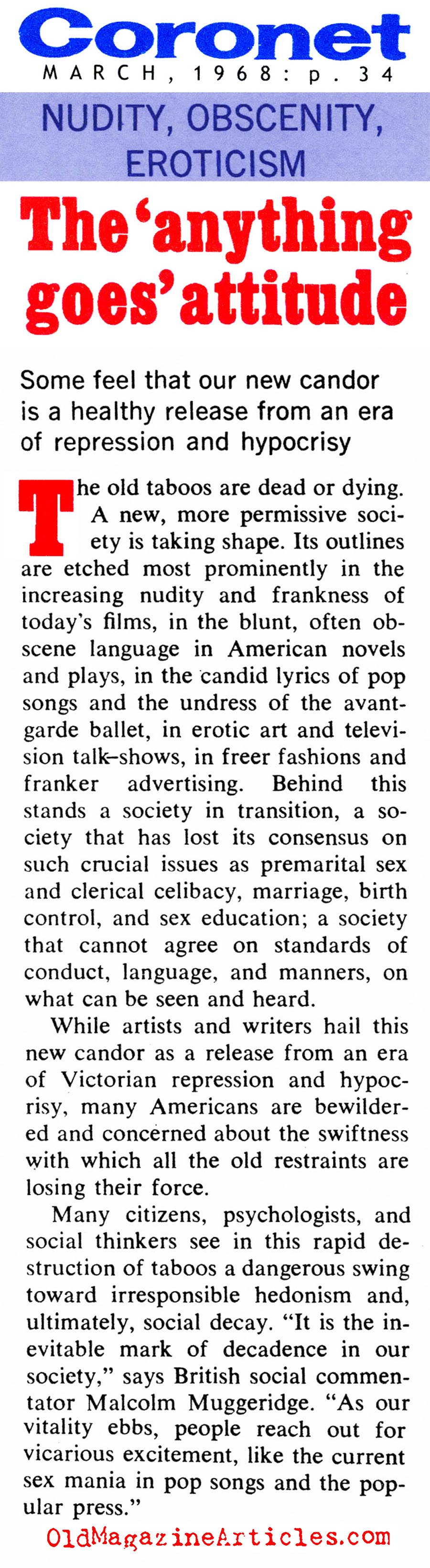 Nudity And Smut Becomes the Norm In American Pop-Culture (Coronet Magazine, 1968)