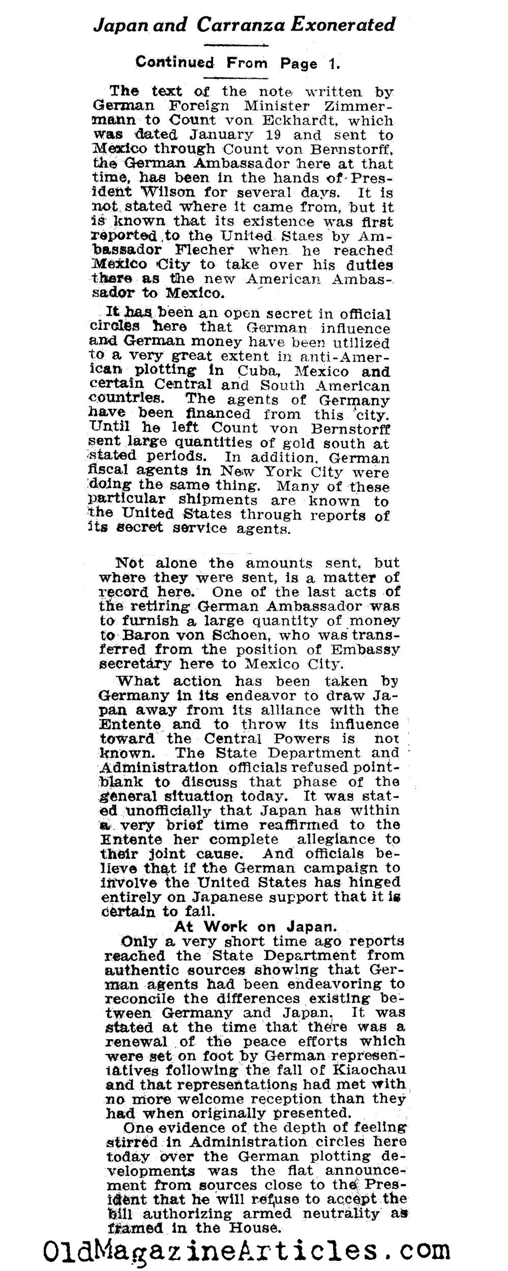 President Wilson Exonerates Mexico & Japan  (The Atlanta Georgian, 1917)