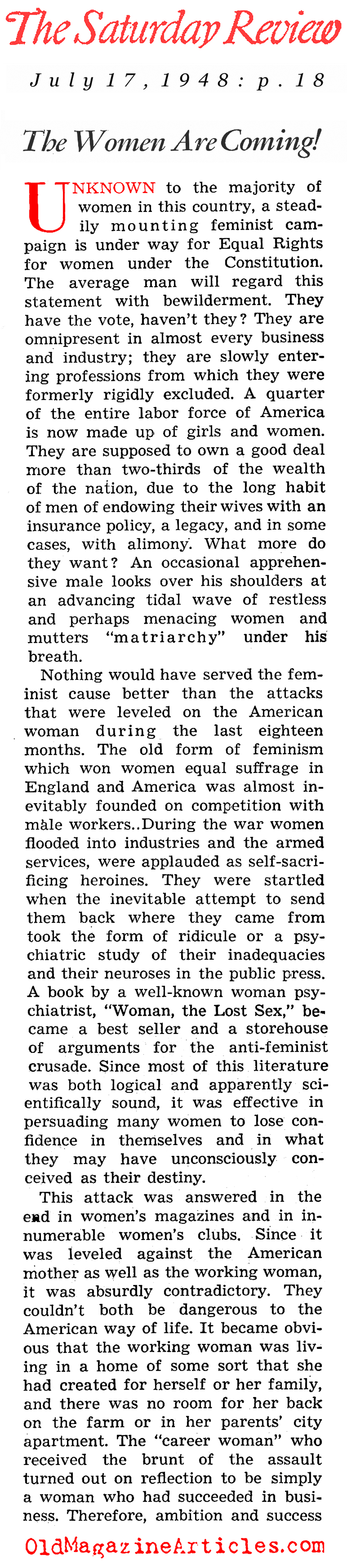 ''The Women Are Coming'' (The Saturday Review, 1948)