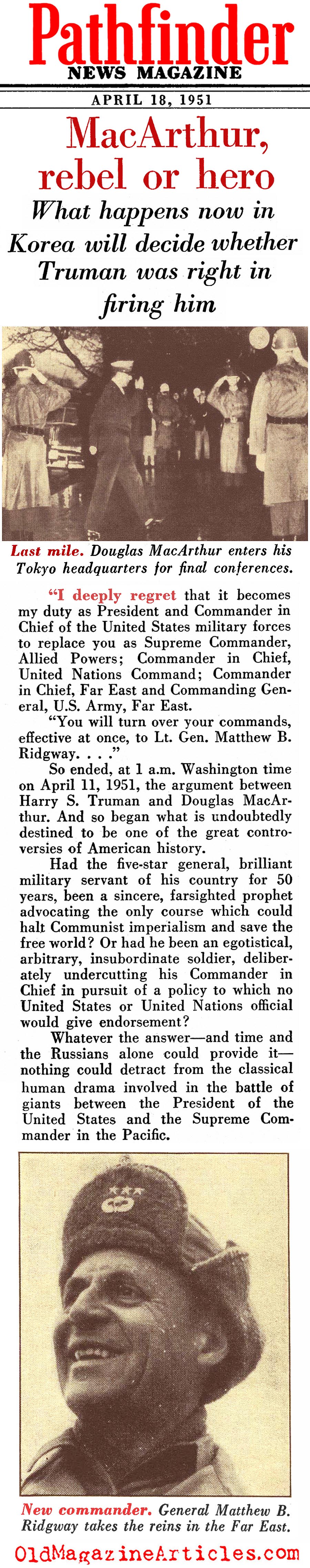 Should Truman Have Fired MacArthur? <BR>(Pathfinder Magazine, 1951)