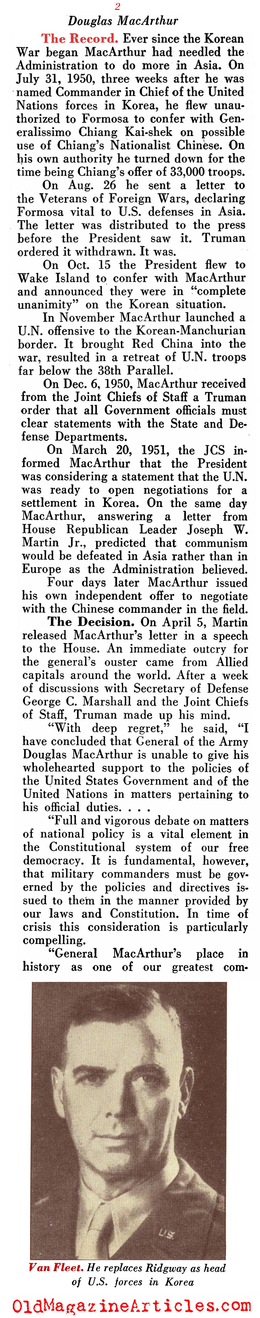 Should Truman Have Fired MacArthur? <BR>(Pathfinder Magazine, 1951)