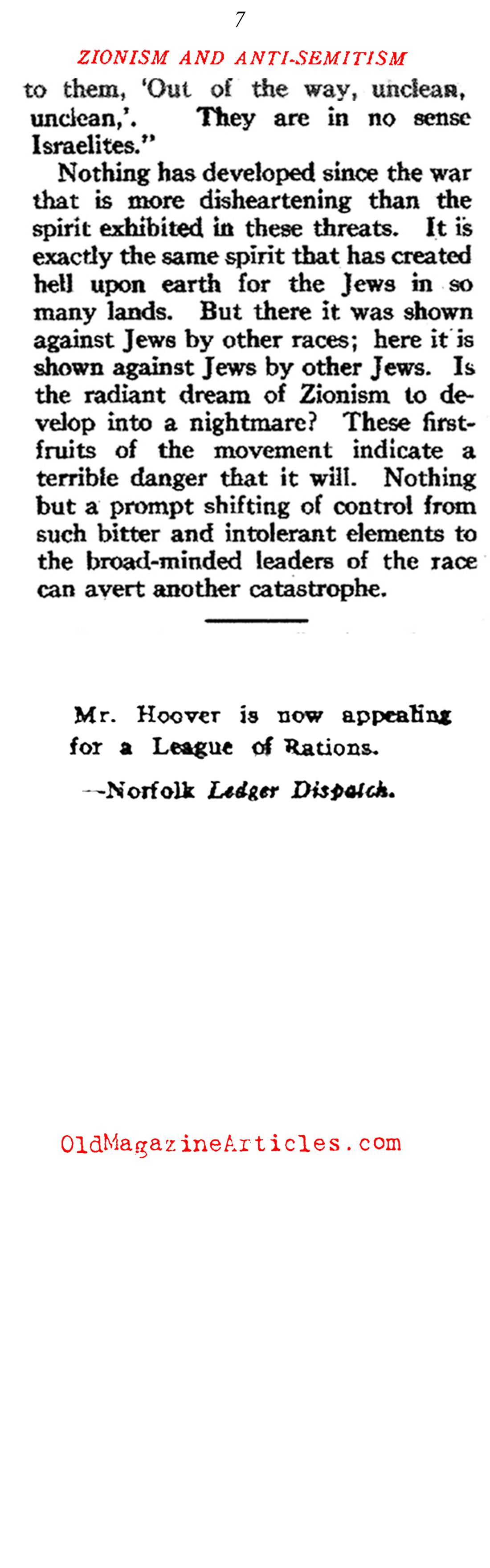 Problems in British Palestine... (Current Opinion Magazine, 1921)