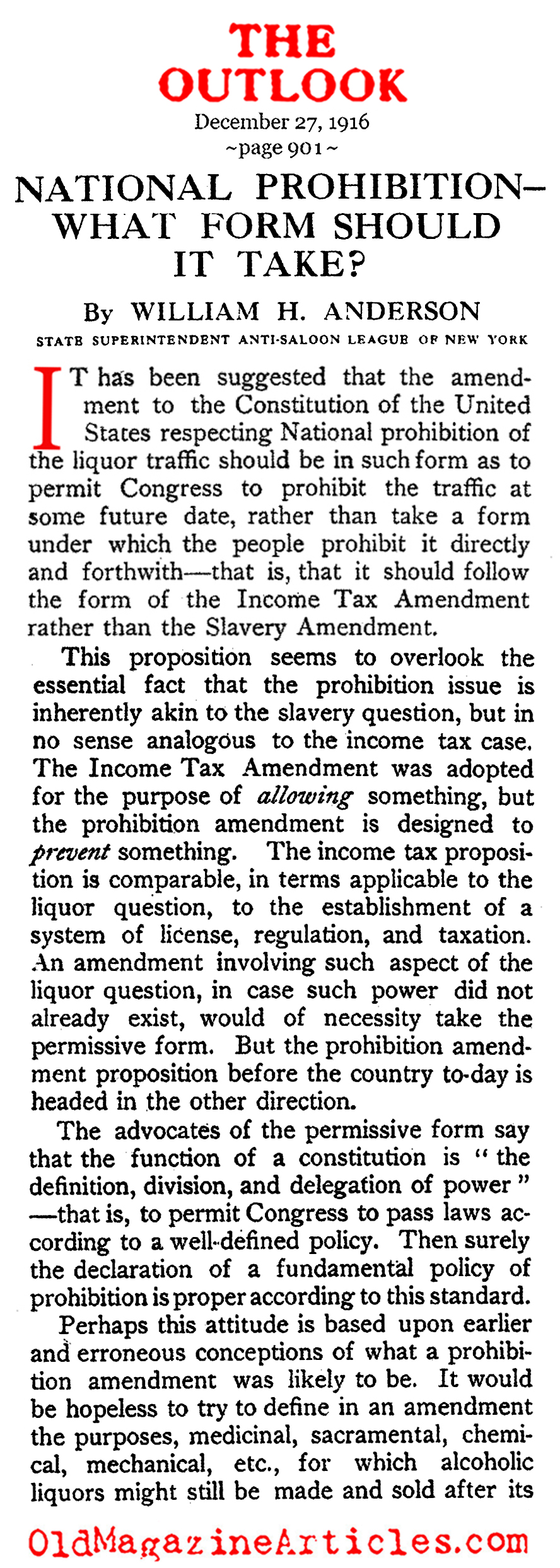 A Look at at  What  the  Prohibition  Amendment  Might Look Like  (The Outlook, 1916)