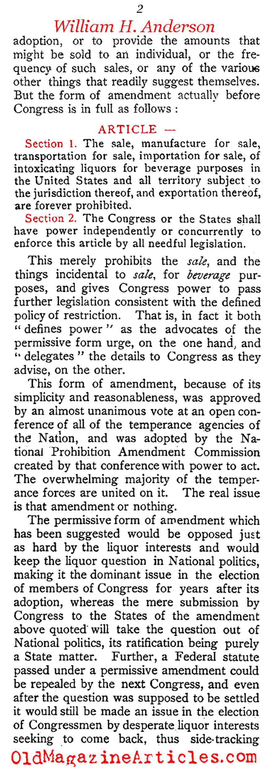 A Look at at  What  the  Prohibition  Amendment  Might Look Like  (The Outlook, 1916)
