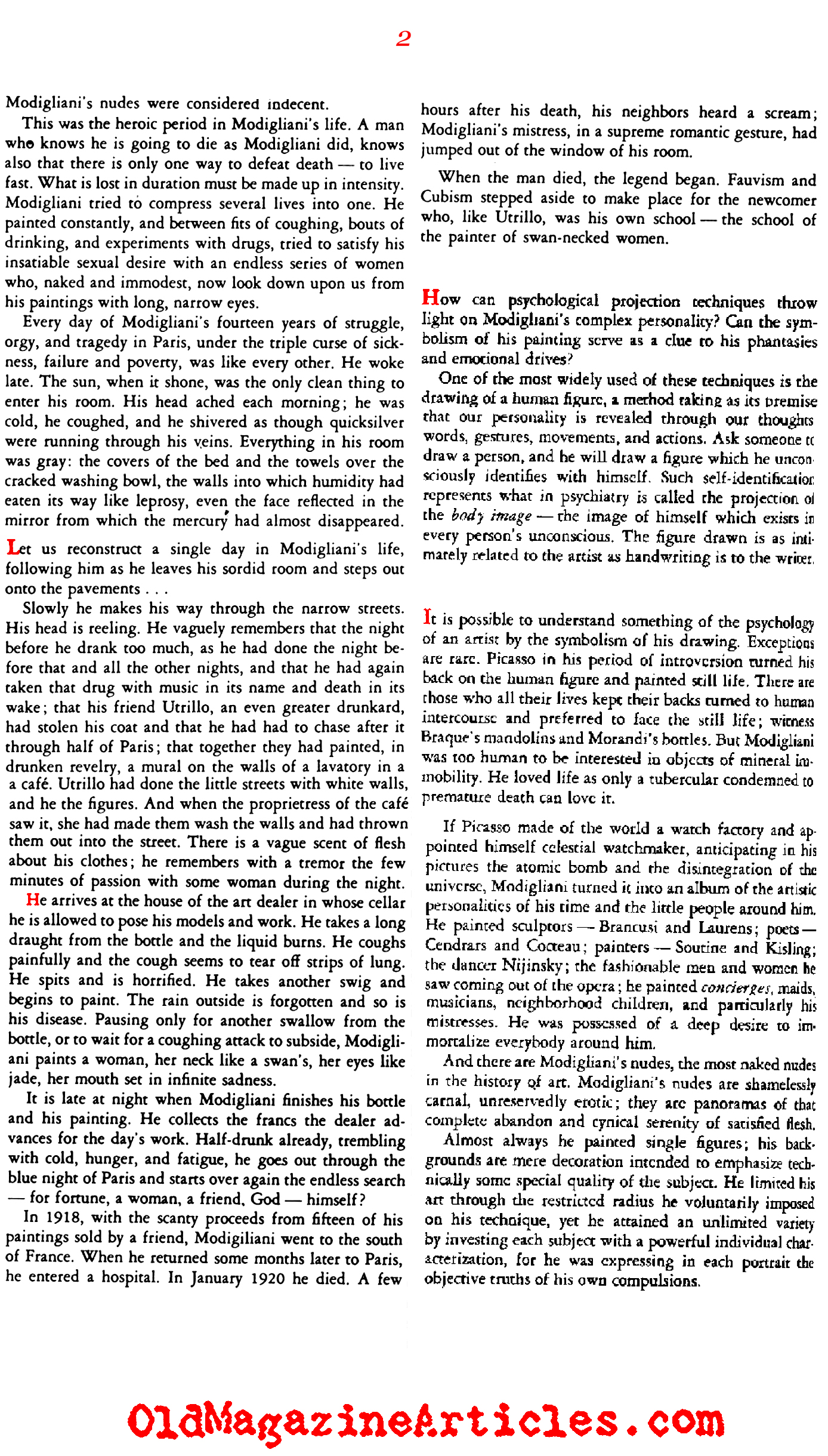 The Psycho-Sexual Struggle within Amedeo Modigliani (Gentry Magazine, 1953)