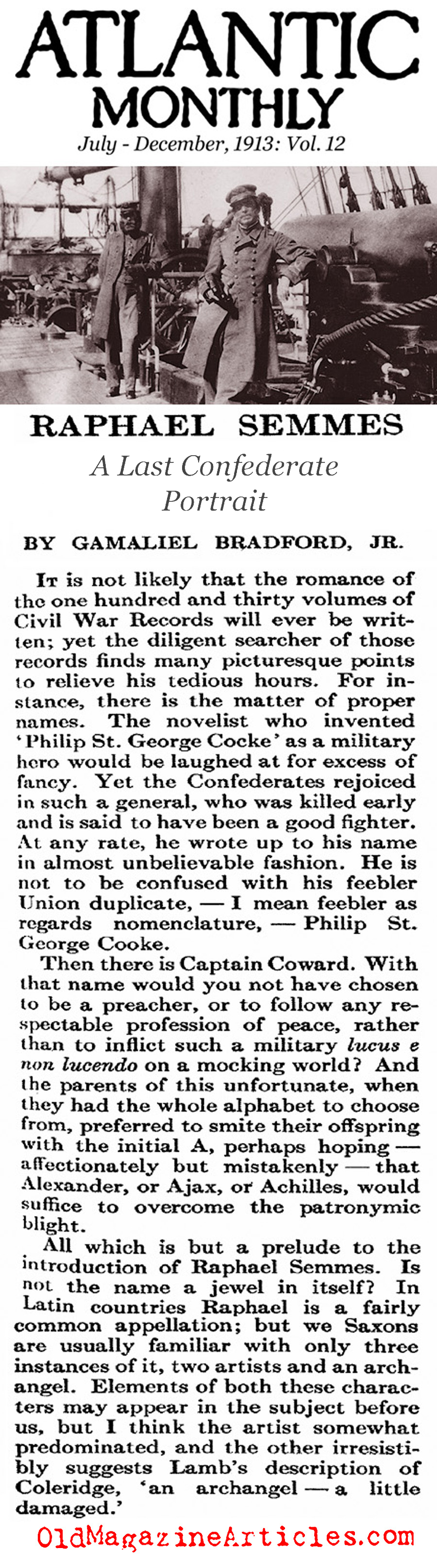  Civil War Pirate Raphael Semmes (Atlantic Monthly, 1913)