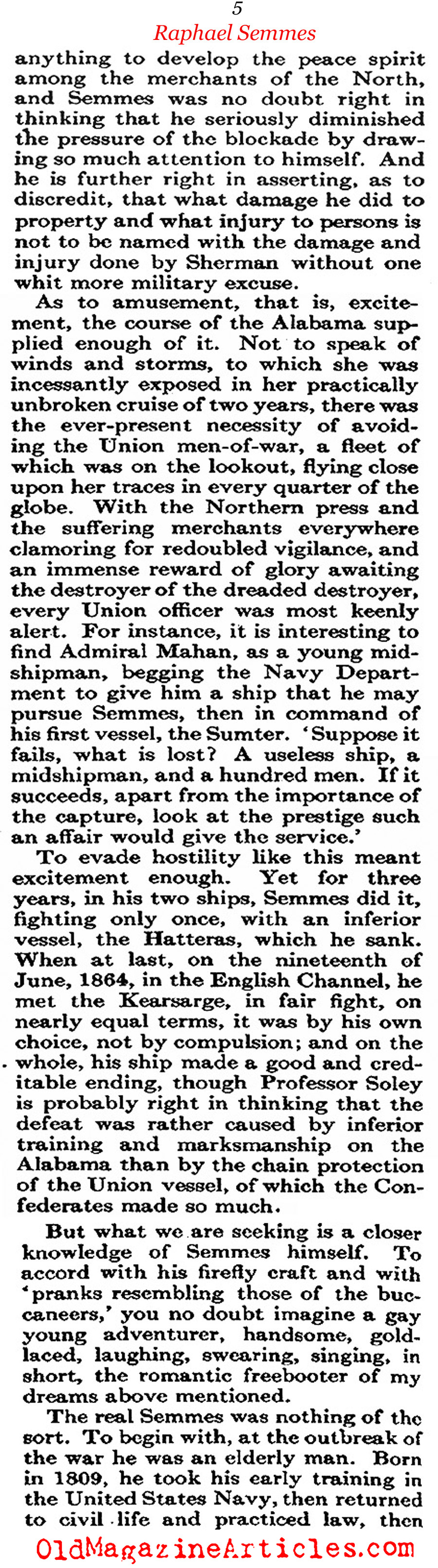  Civil War Pirate Raphael Semmes (Atlantic Monthly, 1913)