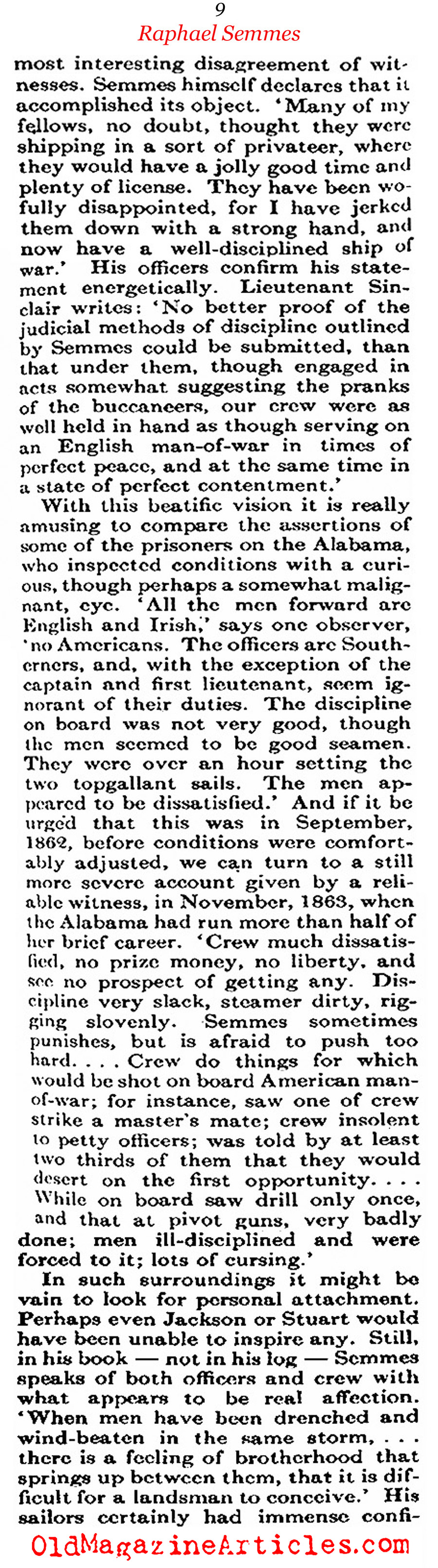  Civil War Pirate Raphael Semmes (Atlantic Monthly, 1913)