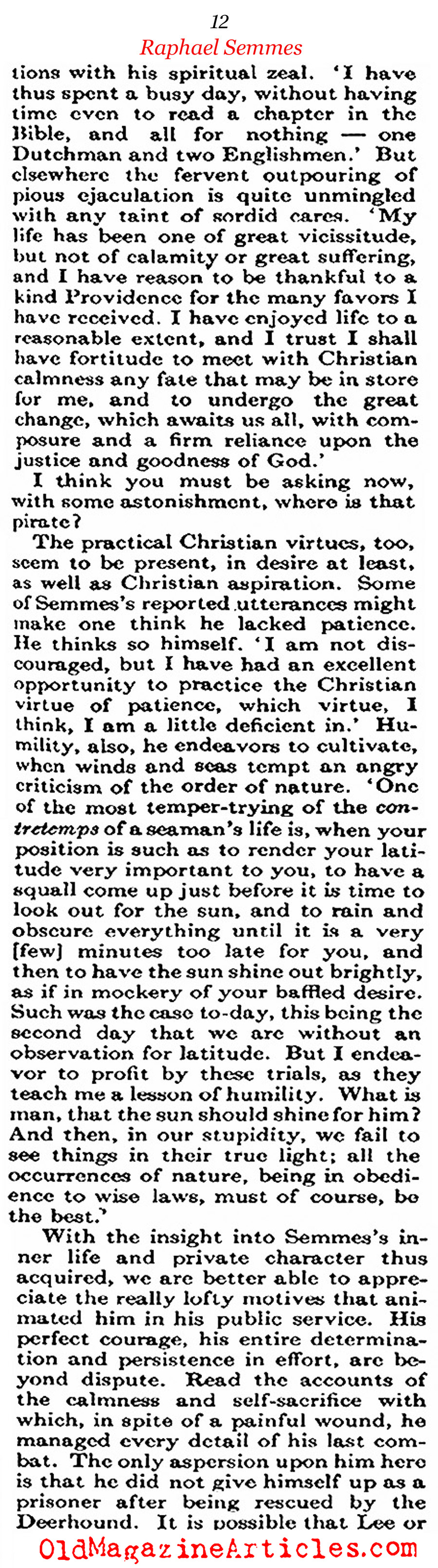  Civil War Pirate Raphael Semmes (Atlantic Monthly, 1913)
