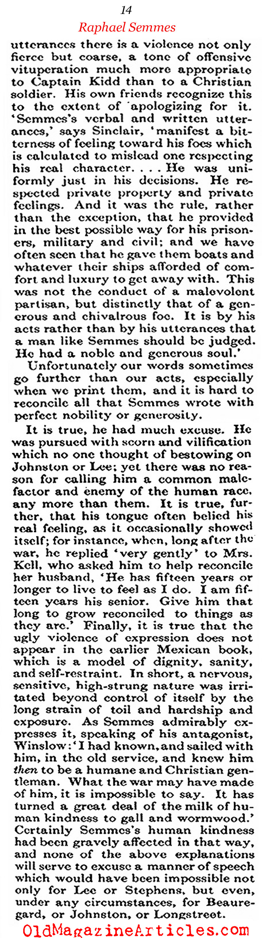  Civil War Pirate Raphael Semmes (Atlantic Monthly, 1913)