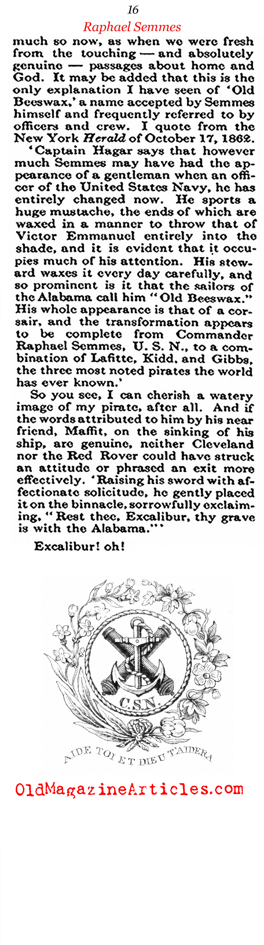  Civil War Pirate Raphael Semmes (Atlantic Monthly, 1913)