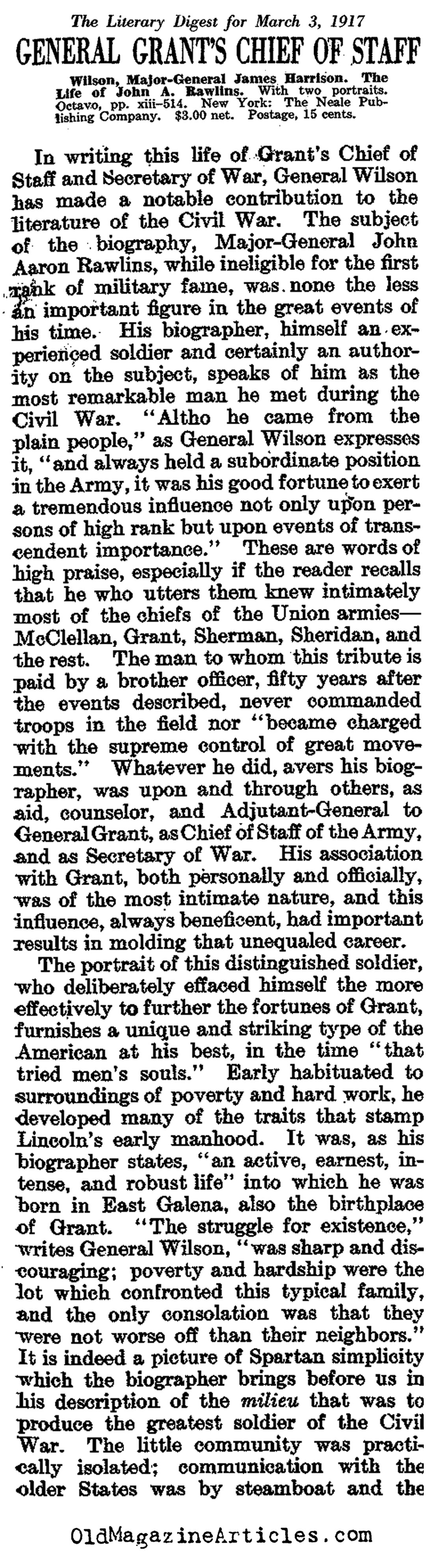 General John Rawlins: General Grant's Chief of Staff   (The Literary Digest, 1917)