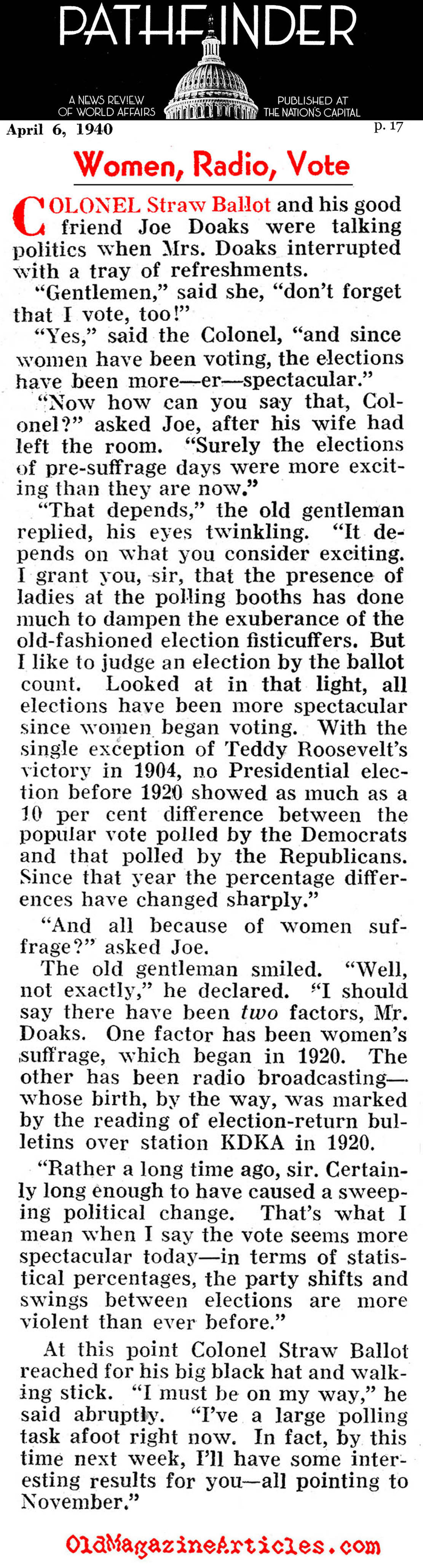 The Women Voter in Her First Five Elections (Pathfinder Magazine, 1940)