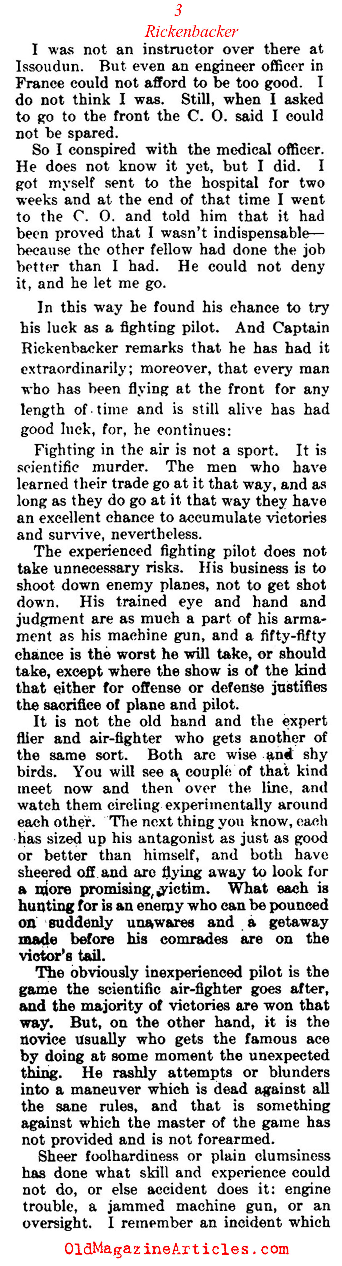 Captain Eddy Rickenbacker: Fighter Pilot (The Literary Digest, 1919)
