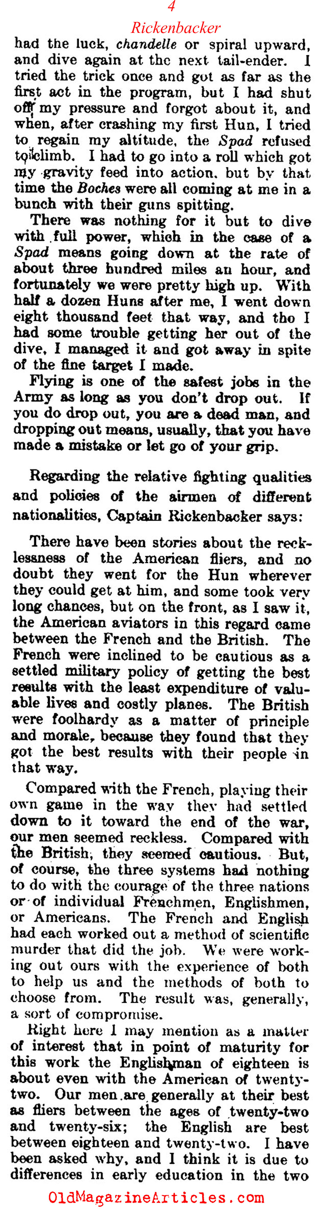 Captain Eddy Rickenbacker: Fighter Pilot (The Literary Digest, 1919)