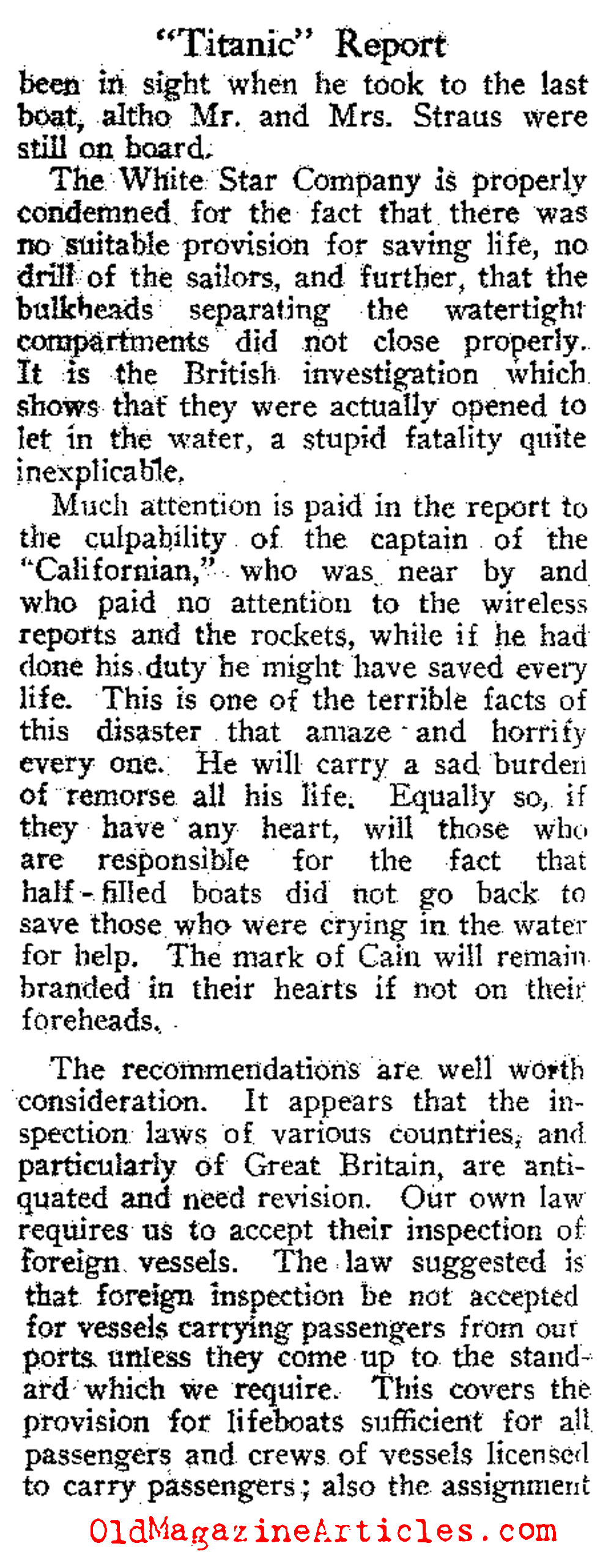  The U.S. Senate's Report on the <em>Titanic</em>  Disaster (The Independent, 1912)