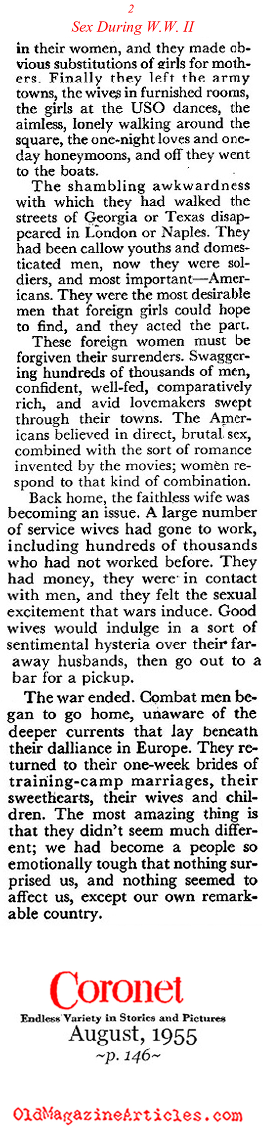 Sex During the Second World War (Coronet Magazine, 1955)