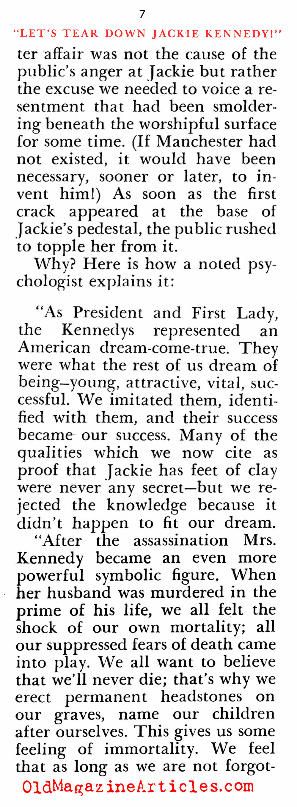 Hating Jackie Kennedy (Pageant Magazine, 1967)