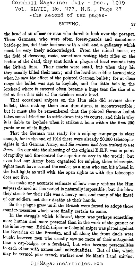 Sharp-Shooting on the Western Front  (Cornhill Magazine, 1919)