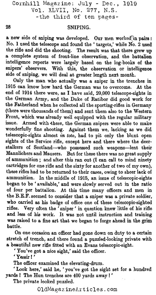 Sharp-Shooting on the Western Front  (Cornhill Magazine, 1919)