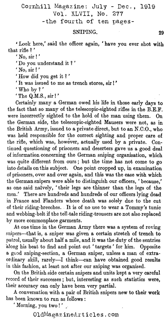 Sharp-Shooting on the Western Front  (Cornhill Magazine, 1919)