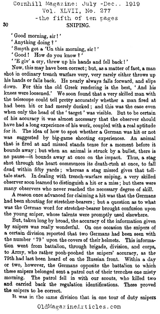 Sharp-Shooting on the Western Front  (Cornhill Magazine, 1919)