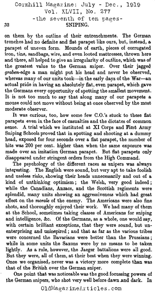 Sharp-Shooting on the Western Front  (Cornhill Magazine, 1919)