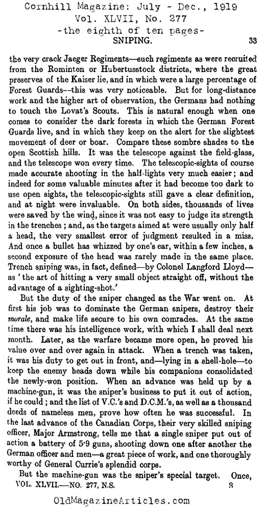 Sharp-Shooting on the Western Front  (Cornhill Magazine, 1919)