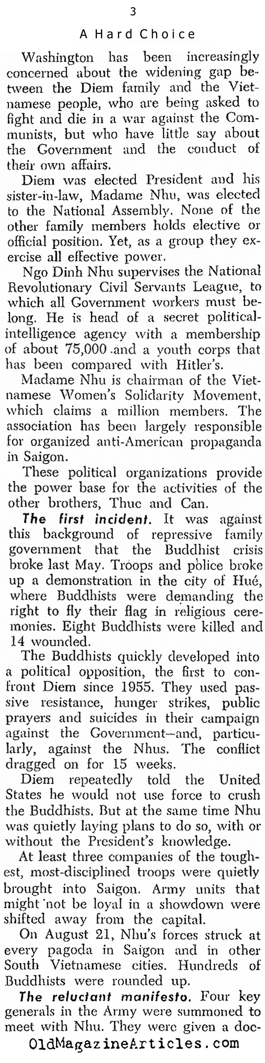 What To Do About Diem? (United States News, 1963)