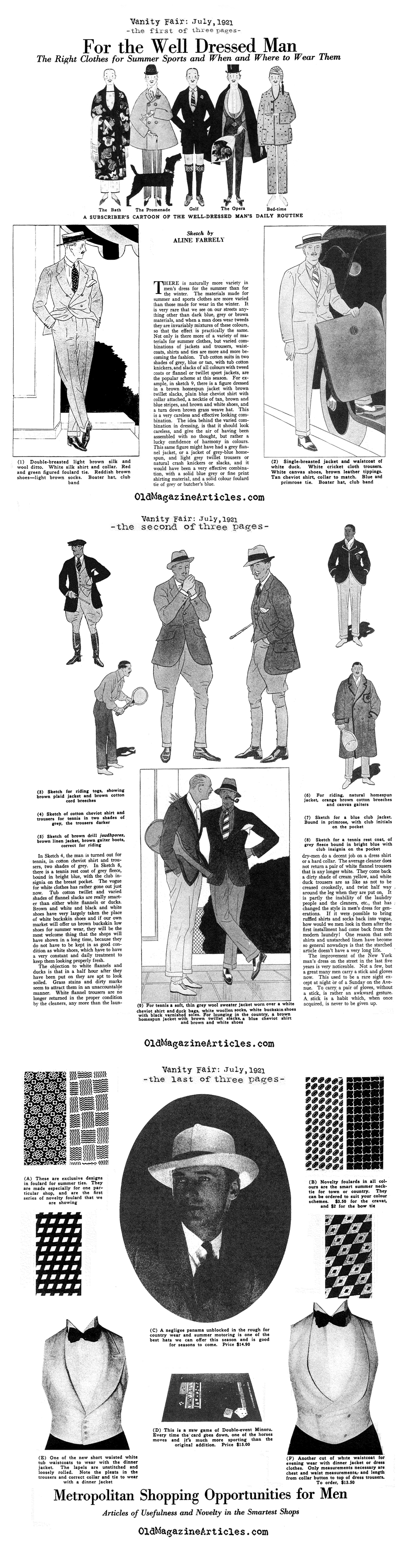 Ties, Waistcoats, Panama Hats & the Right Clothes for Summer Sports   (Vanity Fair Magazine, 1921)