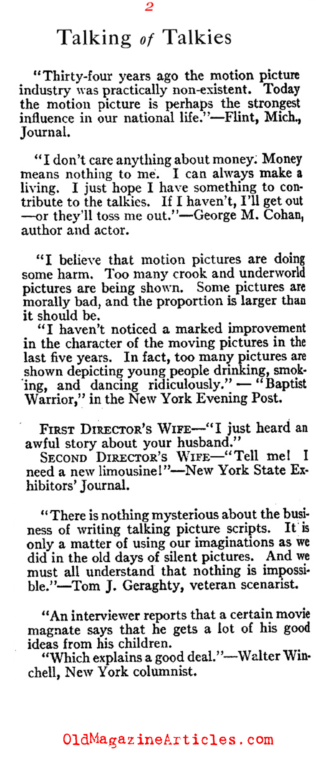 Various Remarks About the First Talkies (Photoplay Magazine, 1930)