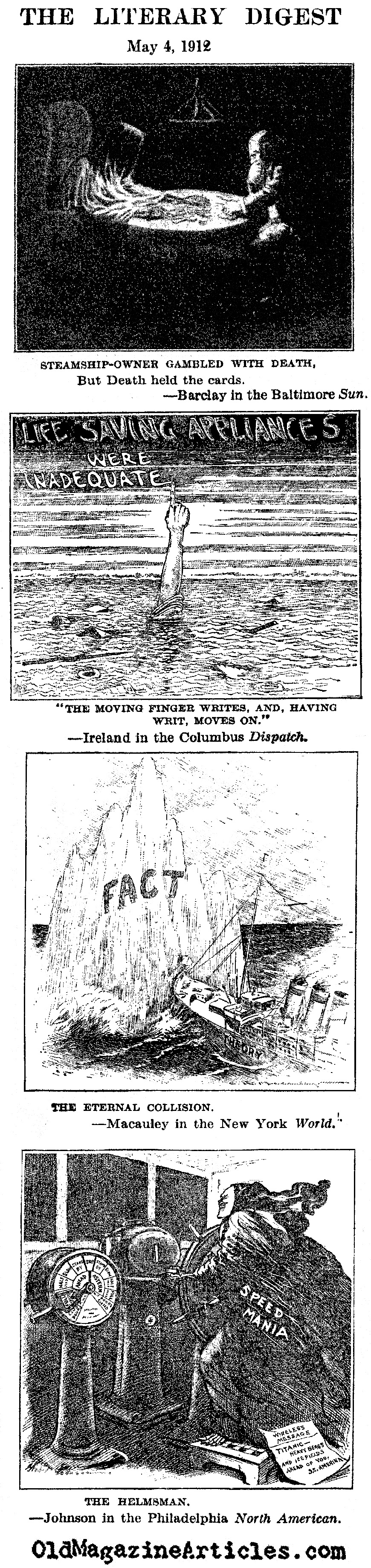 <em>Titanic</em> Cartoons (Literary Digest, 1912)