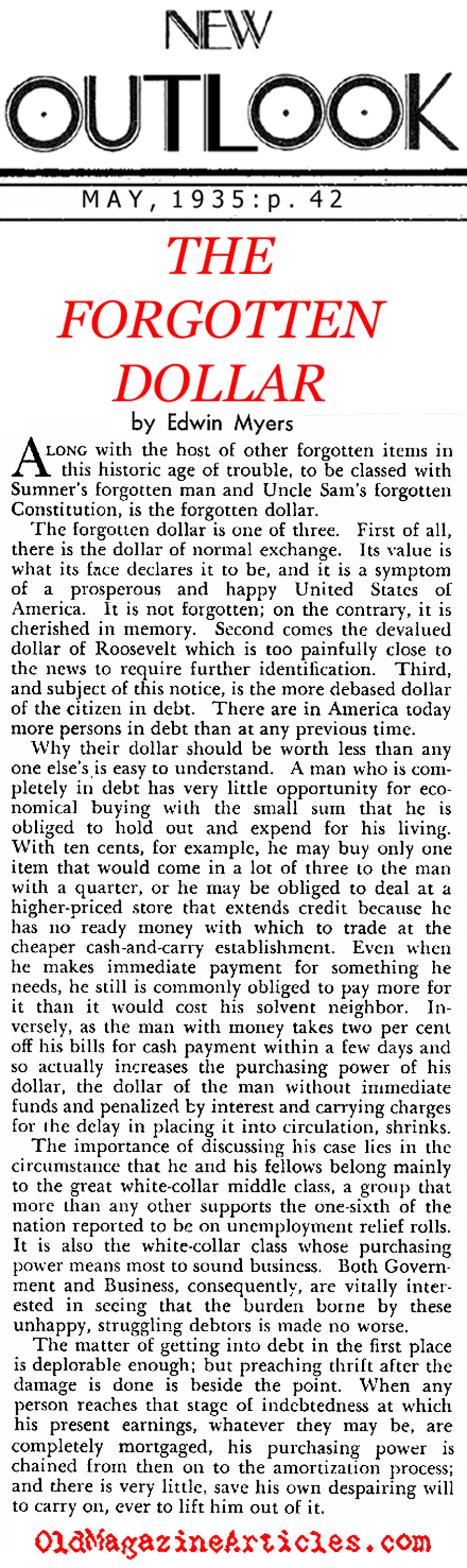 ''The Forgotten Dollar'' (New Outlook Magazine, 1935)