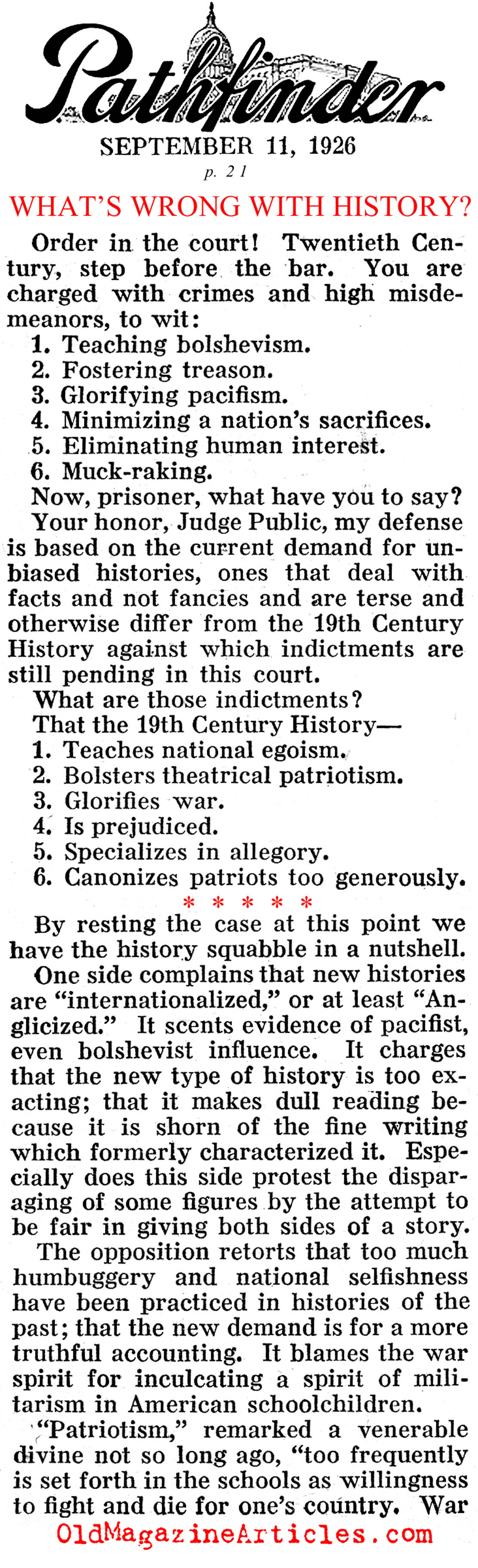 The Battle Over History 100 Years Ago (Pathfinder Magazine, 1926)