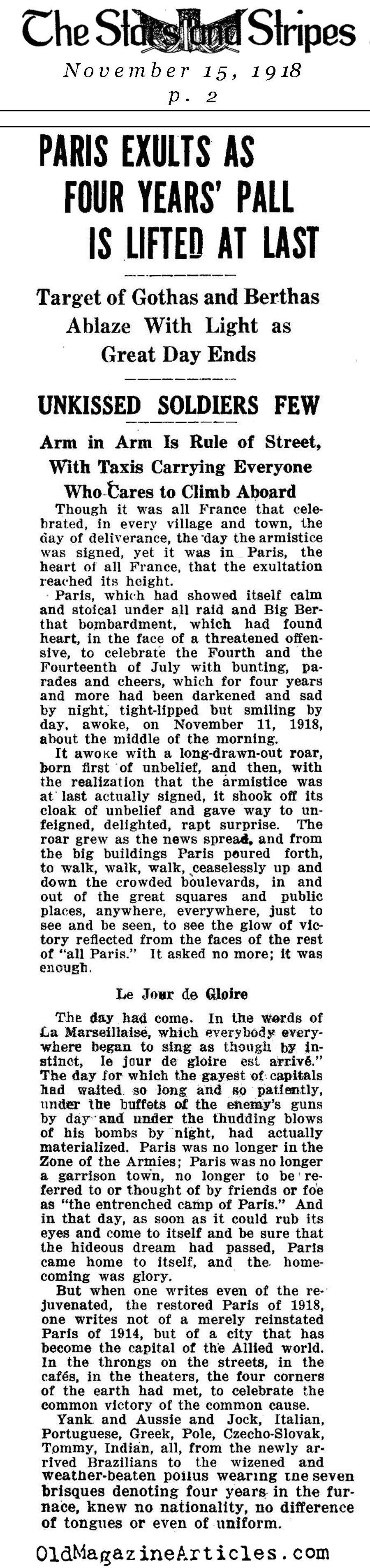 Paris Exults After Four Years of War (The Stars and Stripes, 1918)