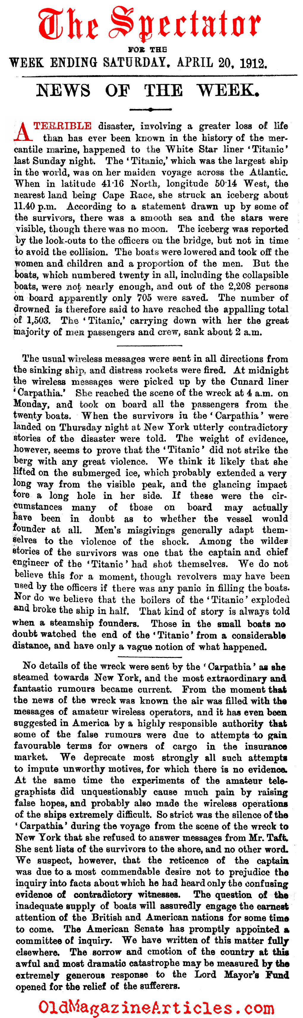 Sketchy News Reports  (The Spectator, 1912)