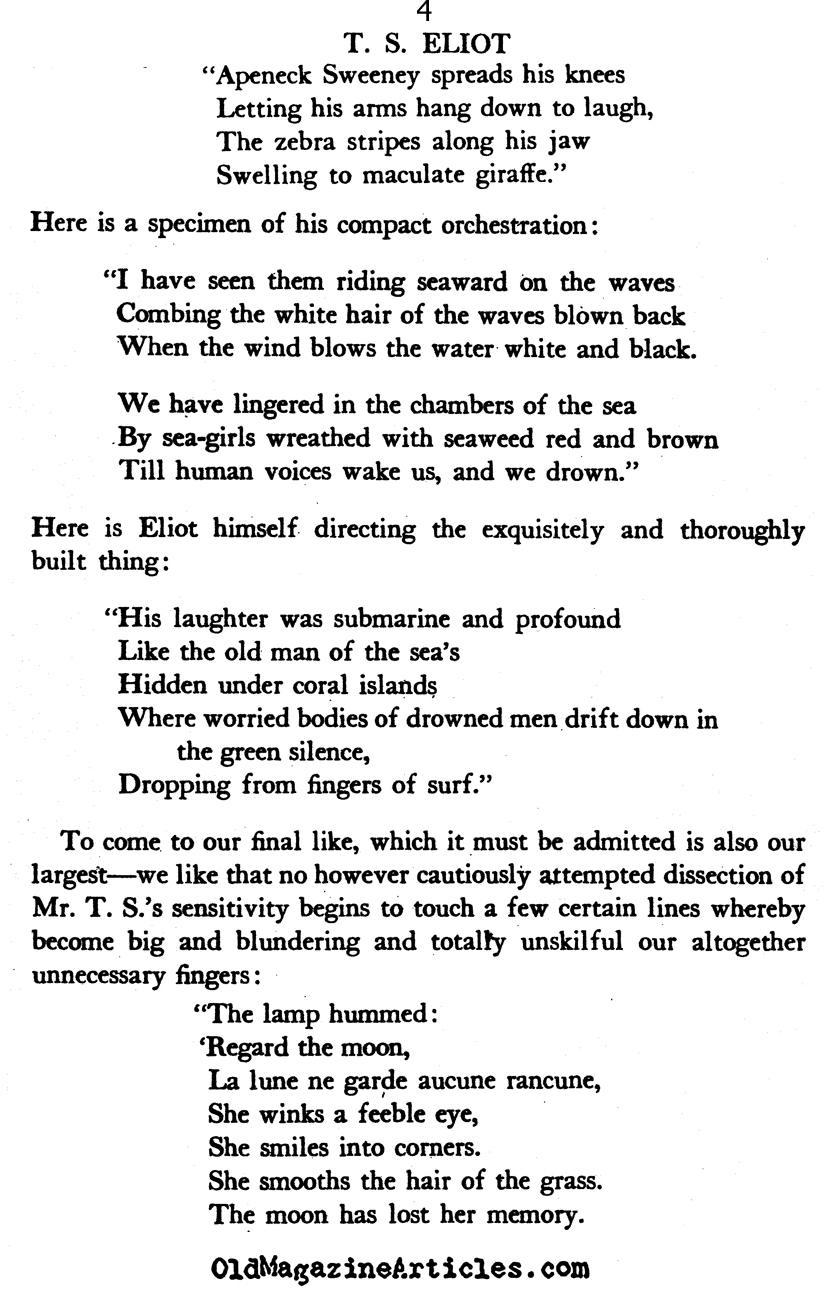 E.E. Cummings on T.S. Eliot  (The Dial Magazine, 1920)