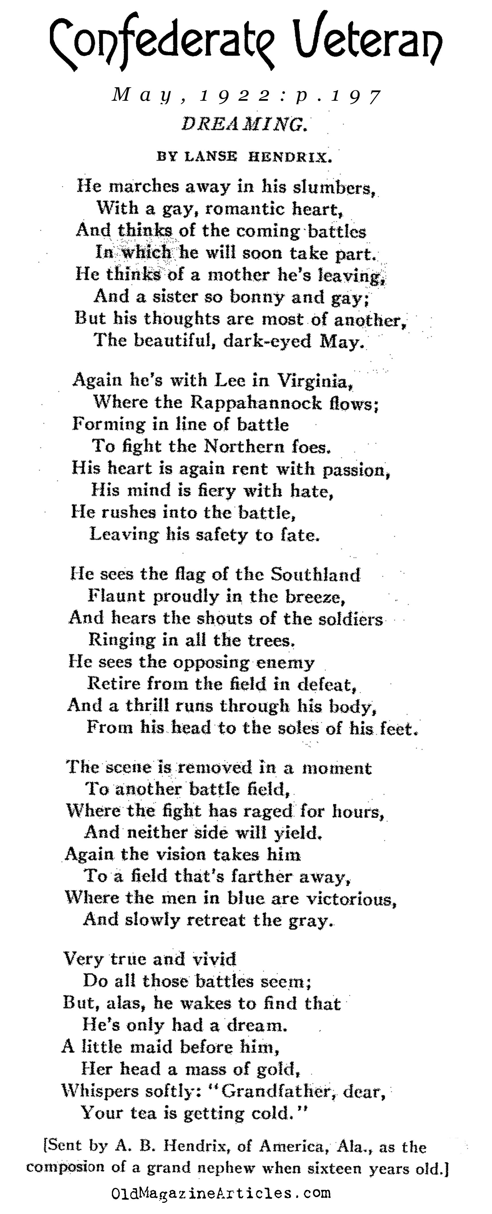 Two Civil War Poems (Confederate Veteran Magazine, 1922)